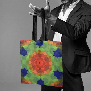 Retro Mandala Flower Orange Grönt och Blue Tygkasse