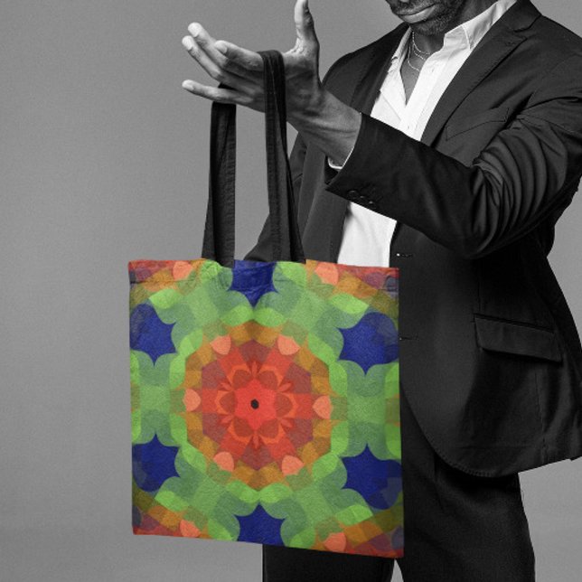 Retro Mandala Flower Orange Grönt och Blue Tygkasse (Skapare uppladdad)