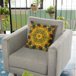 Retro Mandala Flower Orange Gult och Blue Kudde