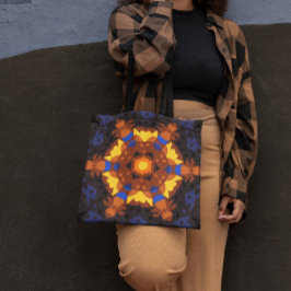 Retro Mandala Flower Orange Gult och Blue Tygkasse