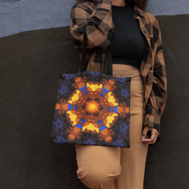 Retro Mandala Flower Orange Gult och Blue Tygkasse (Skapare uppladdad)