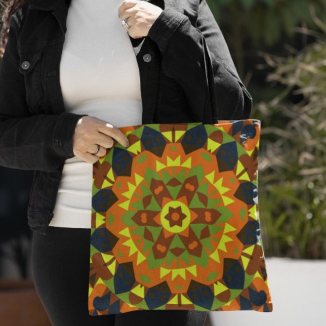 Retro Mandala Flower Orange Gult och Blue Tygkasse (Skapare uppladdad)