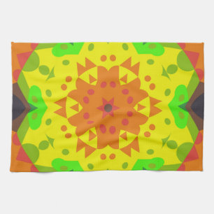 Retro Mandala Flower Orange Gult och Grönt Kökshandduk