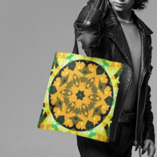 Retro Mandala Flower Orange Gult och Grönt Tygkasse
