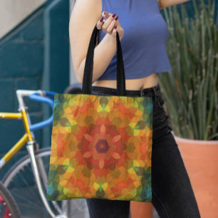 Retro Mandala Flower Orange Gult och Grönt Tygkasse