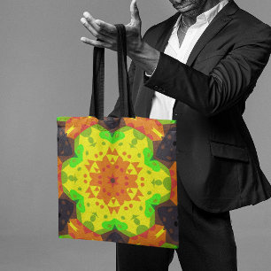 Retro Mandala Flower Orange Gult och Grönt Tygkasse