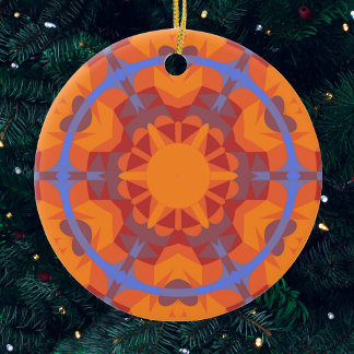 Retro Mandala Flower Orange och Blue Julgransprydnad Keramik