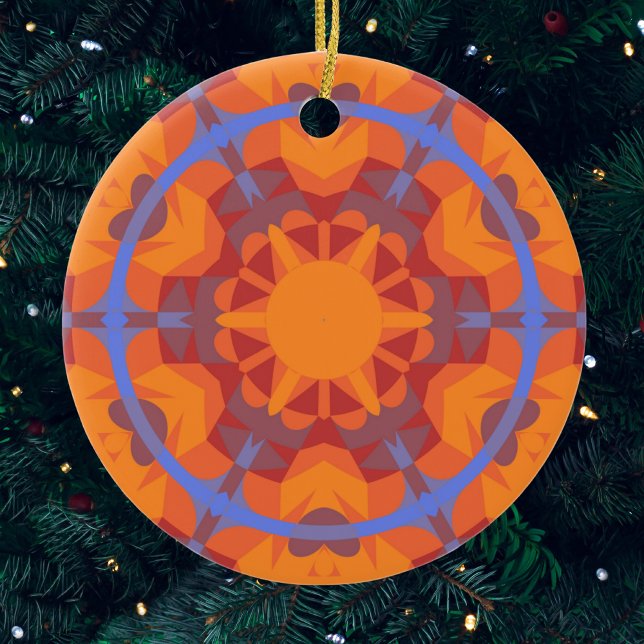 Retro Mandala Flower Orange och Blue Julgransprydnad Keramik (Skapare uppladdad)