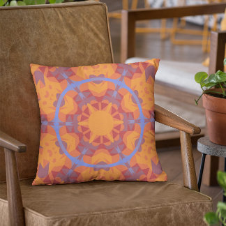 Retro Mandala Flower Orange och Blue Kudde