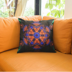 Retro Mandala Flower Orange och Blue Kudde
