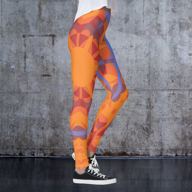 Retro Mandala Flower Orange och Blue Leggings (Skapare uppladdad)