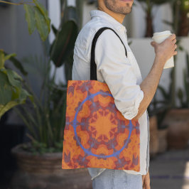 Retro Mandala Flower Orange och Blue Tygkasse