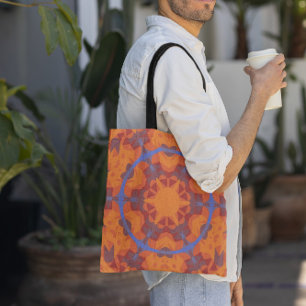 Retro Mandala Flower Orange och Blue Tygkasse