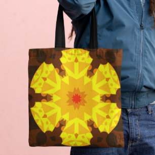 Retro Mandala Flower Orange och Gult Tygkasse