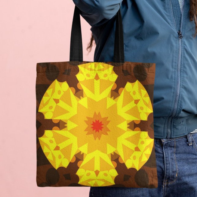 Retro Mandala Flower Orange och Gult Tygkasse (Skapare uppladdad)