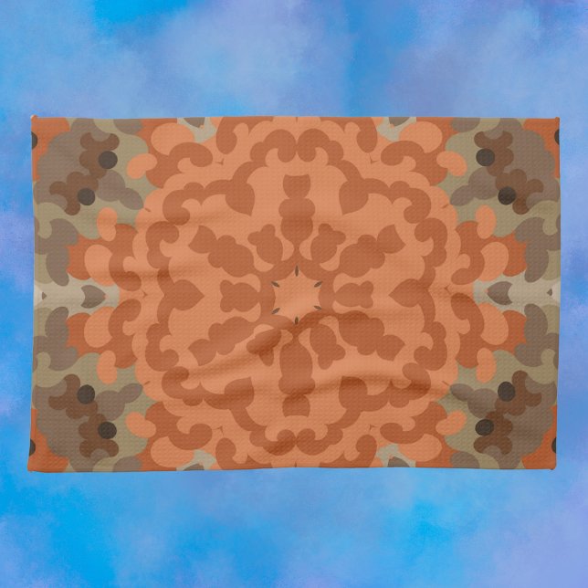 Retro Mandala Flower Orange och Tan Kökshandduk (Skapare uppladdad)