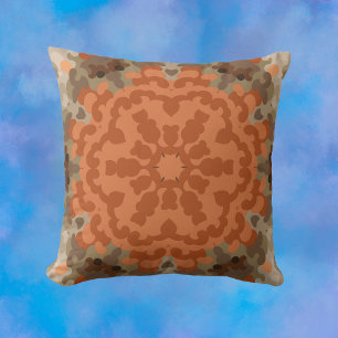 Retro Mandala Flower Orange och Tan Kudde