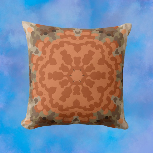 Retro Mandala Flower Orange och Tan Kudde (Skapare uppladdad)