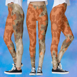 Retro Mandala Flower Orange och Tan Leggings