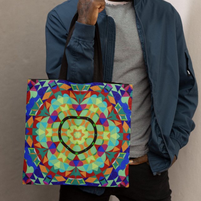 Retro Mandala Flower Orange Red and Blue Tygkasse (Skapare uppladdad)
