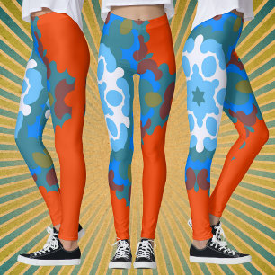 Retro Mandala Flower Orange White och Blue Leggings