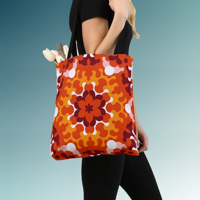 Retro Mandala Flower Orange White och Gult Tygkasse (Skapare uppladdad)