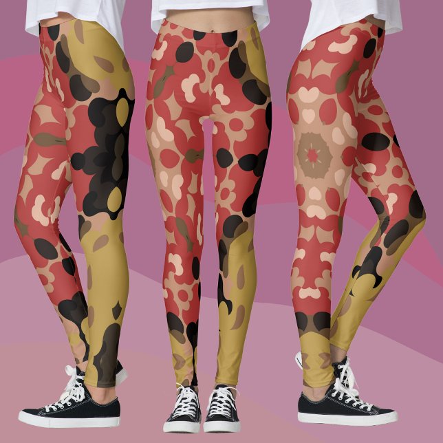 Retro Mandala Flower Red and Brown Leggings (Skapare uppladdad)