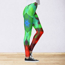 Retro Mandala Flower Red and Grönt Leggings