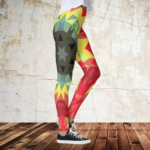 Retro Mandala Flower Red and Gult Leggings