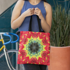 Retro Mandala Flower Red and Gult Tygkasse