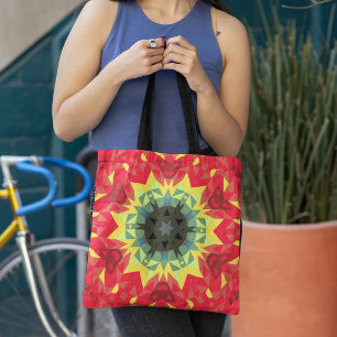 Retro Mandala Flower Red and Gult Tygkasse