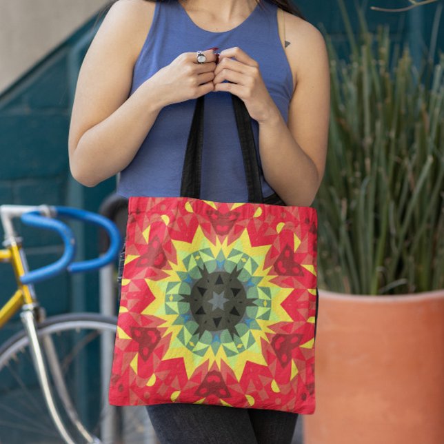 Retro Mandala Flower Red and Gult Tygkasse (Skapare uppladdad)