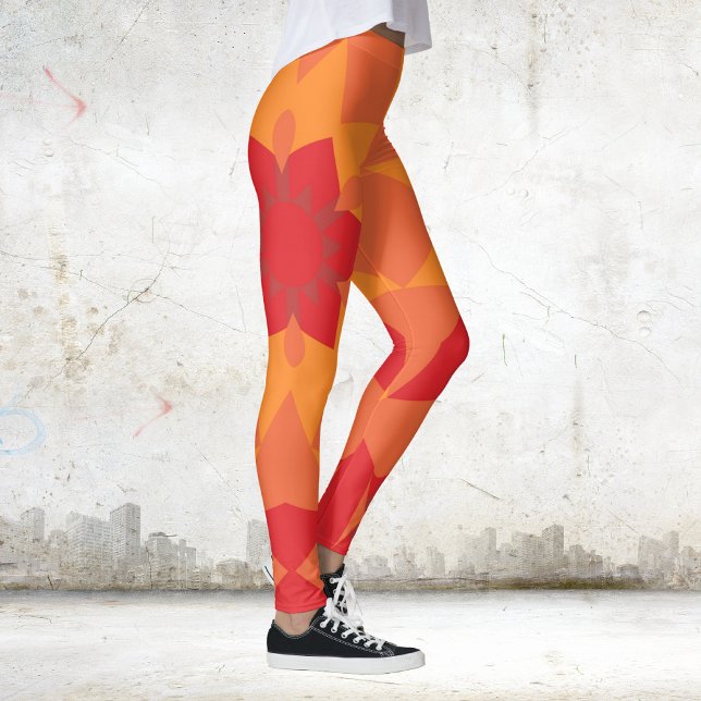 Retro Mandala Flower Red and Orange Leggings (Skapare uppladdad)