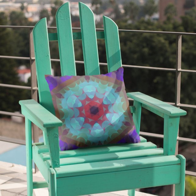 Retro Mandala Flower Red Blue och Lila Kudde (Skapare uppladdad)