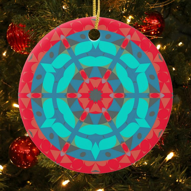 Retro Mandala Flower Red och Blue Julgransprydnad Keramik (Skapare uppladdad)