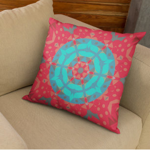 Retro Mandala Flower Red och Blue Kudde