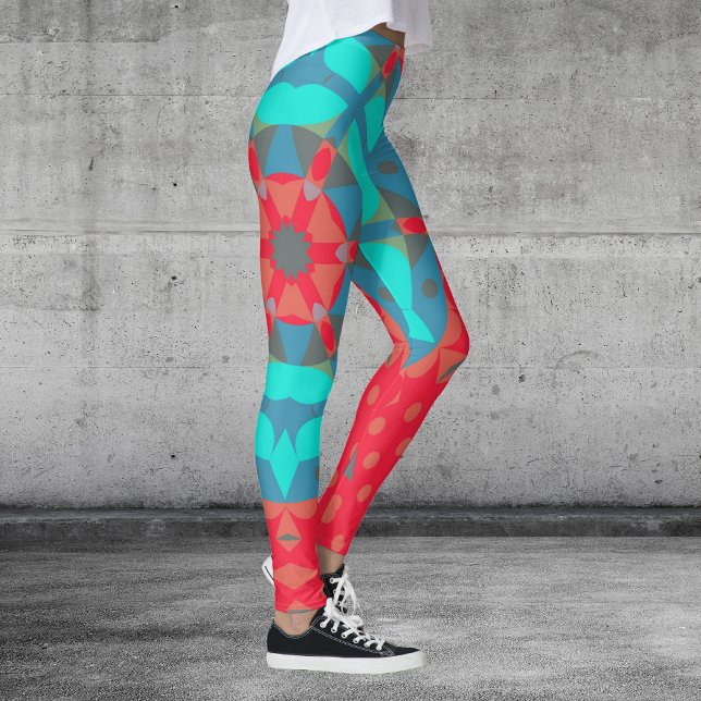 Retro Mandala Flower Red och Blue Leggings (Skapare uppladdad)
