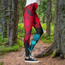 Retro Mandala Flower Red och Blue Leggings