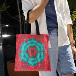 Retro Mandala Flower Red och Blue Tygkasse