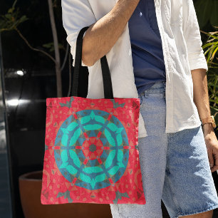 Retro Mandala Flower Red och Blue Tygkasse