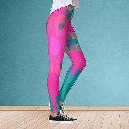 Retro Mandala Flower Rosa and Blue Leggings