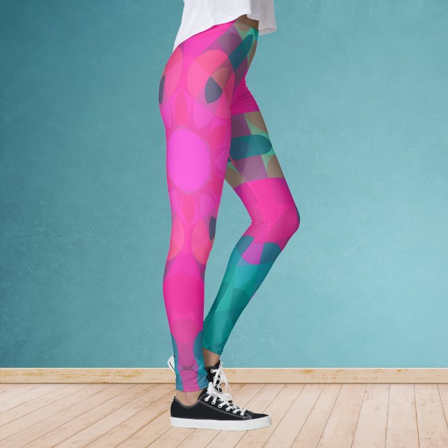 Retro Mandala Flower Rosa and Blue Leggings (Skapare uppladdad)