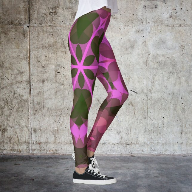 Retro Mandala Flower Rosa and Grönt Leggings (Skapare uppladdad)