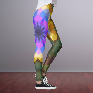 Retro Mandala Flower Rosa Blue och Gult Leggings