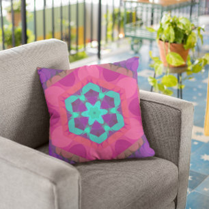 Retro Mandala Flower Rosa Blue och Lila Kudde