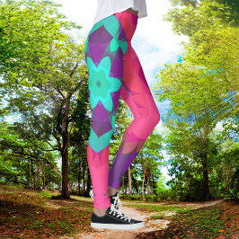 Retro Mandala Flower Rosa Blue och Lila Leggings