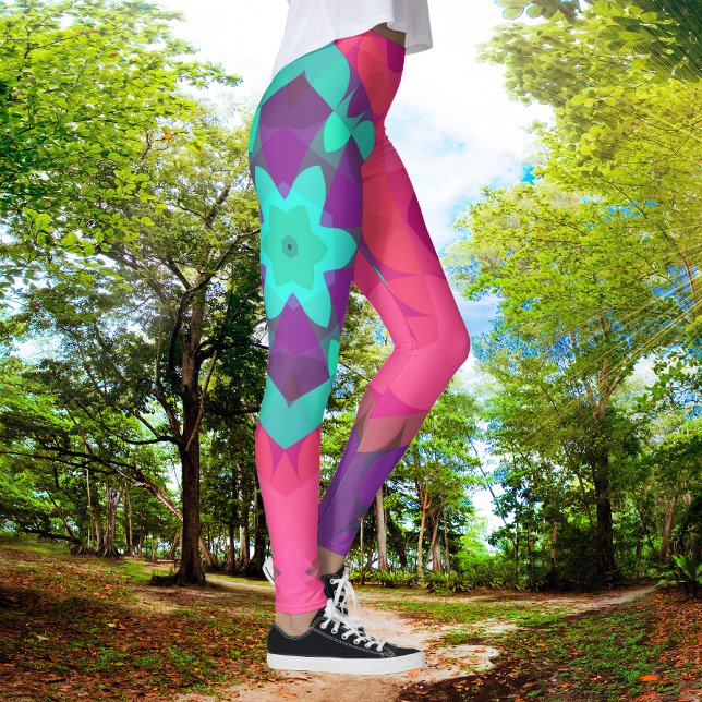 Retro Mandala Flower Rosa Blue och Lila Leggings (Skapare uppladdad)