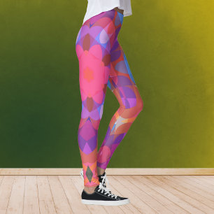Retro Mandala Flower Rosa Blue och Lila Leggings