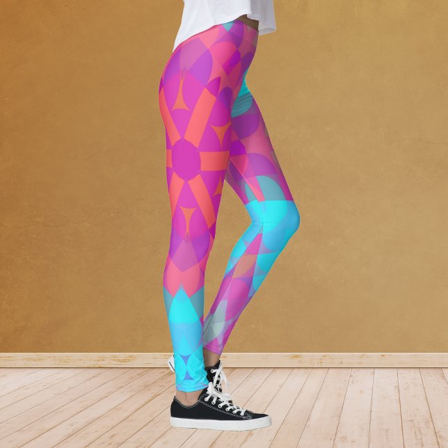 Retro Mandala Flower Rosa Blue och Lila Leggings (Skapare uppladdad)