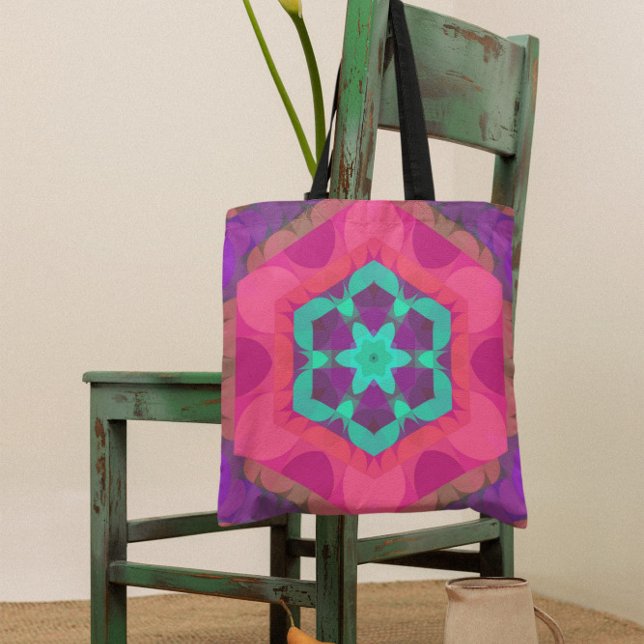 Retro Mandala Flower Rosa Blue och Lila Tygkasse (Skapare uppladdad)